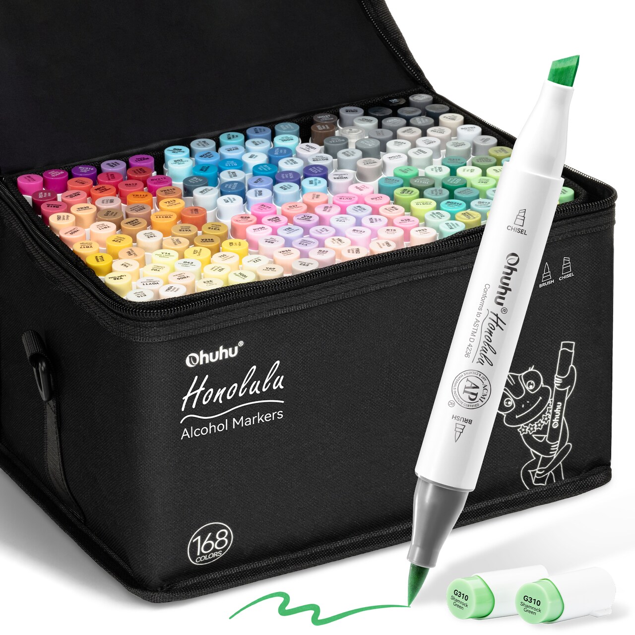 Ohuhu Alcohol Markers Brush Tip - 168-color Art Marker Set Double Tipped Alcohol-based Markers for Artist Adults Coloring Illustration- Brush & Chisel/ Brush & Fine - Honolulu/ Honolulu B - Refillable Ink